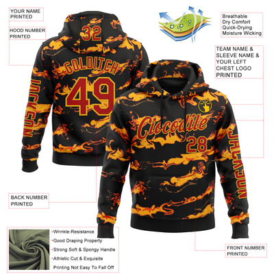 Custom Black Red-Yellow 3D Abstract Flame Sports Pullover Sweatshirt Hoodie