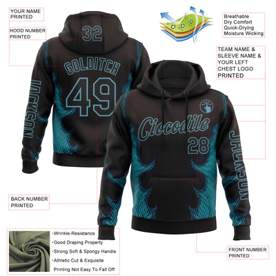 Custom Black Shadow Blue 3D Abstract Flame Sports Pullover Sweatshirt Hoodie