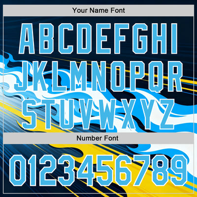 Custom Navy Sky Blue Yellow Black-White 3D Abstract Flame Sports Pullover Sweatshirt Hoodie