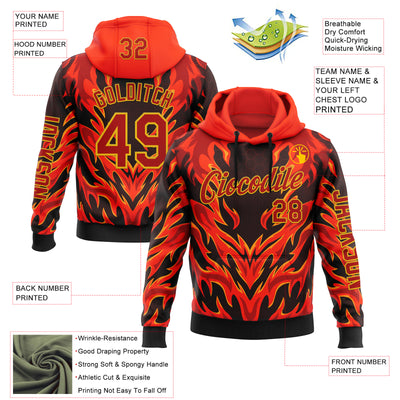 Custom Red Black-Yellow 3D Abstract Flame Sports Pullover Sweatshirt Hoodie