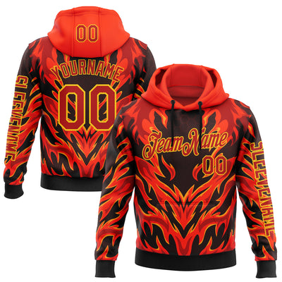 Custom Red Black-Yellow 3D Abstract Flame Sports Pullover Sweatshirt Hoodie