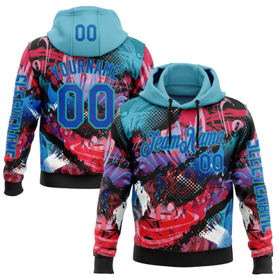 Custom Black Thunder Blue Red-Aqua 3D Abstract Flame Sports Pullover Sweatshirt Hoodie