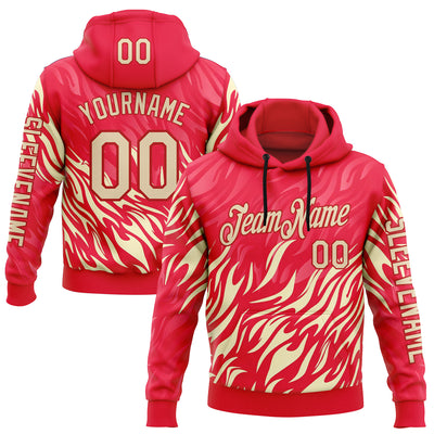 Custom Red City Cream 3D Abstract Flame Sports Pullover Sweatshirt Hoodie