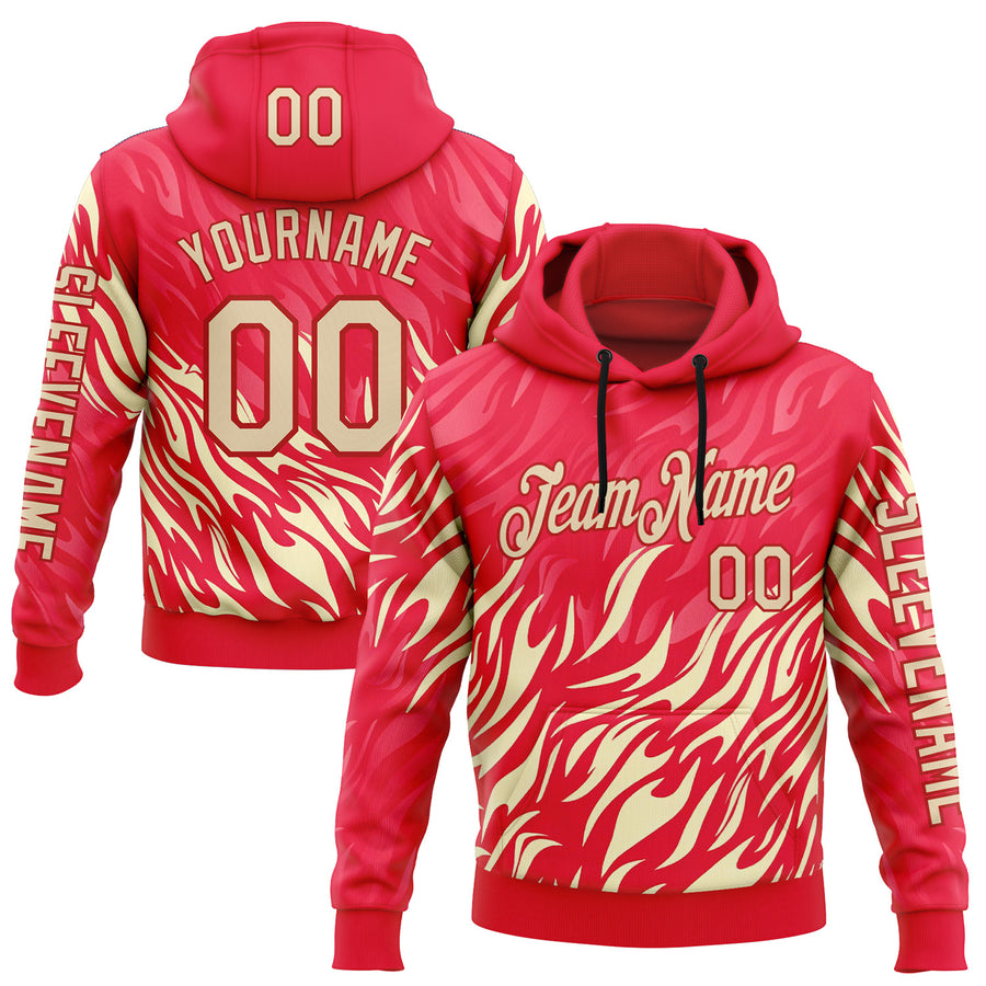 Custom Red City Cream 3D Abstract Flame Sports Pullover Sweatshirt Hoodie