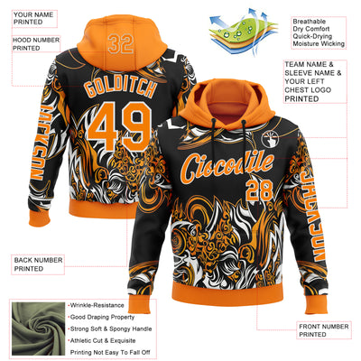 Custom Black Bay Orange-White 3D Abstract Flame Sports Pullover Sweatshirt Hoodie