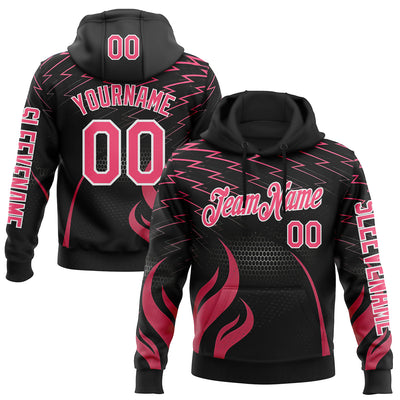 Custom Black Neon Pink-White 3D Abstract Flame Sports Pullover Sweatshirt Hoodie
