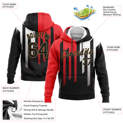 Custom Stitched Red Black Old Gold-White 3D Pattern Design Sports Pullover Sweatshirt Hoodie