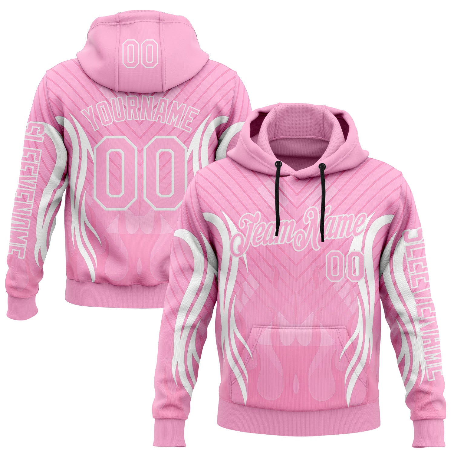 Custom Light Pink White 3D Abstract Flame Sports Pullover Sweatshirt Hoodie