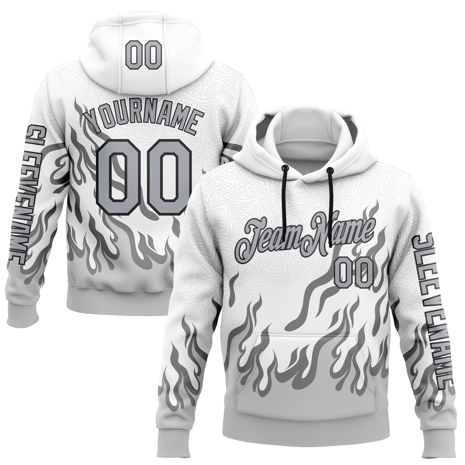 Custom White Gray-Black 3D Abstract Flame Sports Pullover Sweatshirt Hoodie
