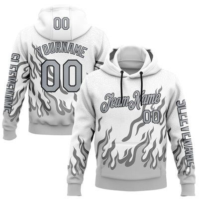 Custom White Gray-Black 3D Abstract Flame Sports Pullover Sweatshirt Hoodie