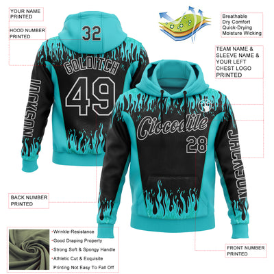 Custom Blue Black-White 3D Abstract Flame Sports Pullover Sweatshirt Hoodie