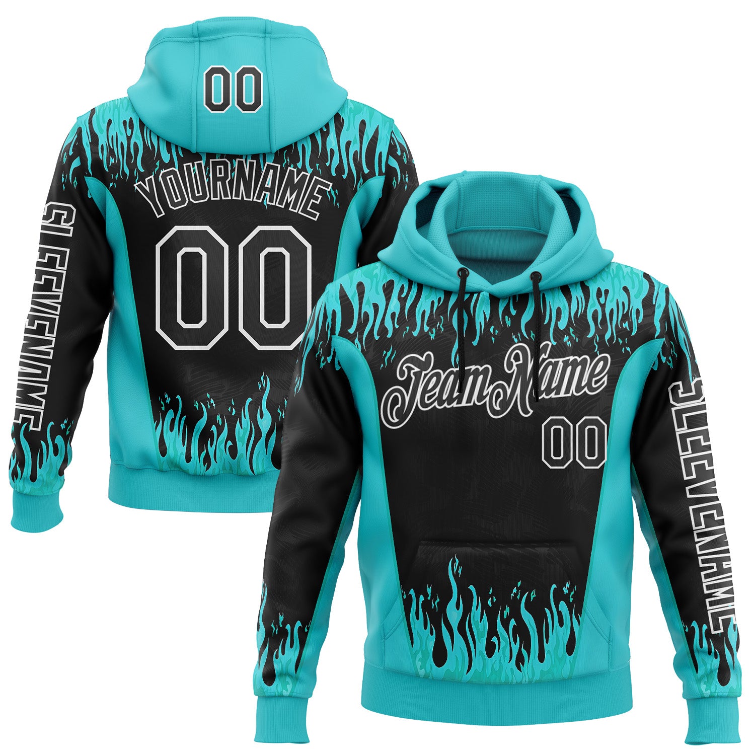 Custom Blue Black-White 3D Abstract Flame Sports Pullover Sweatshirt Hoodie