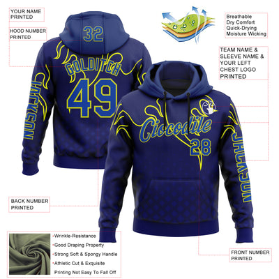 Custom Royal Thunder Blue-Yellow 3D Abstract Flame Sports Pullover Sweatshirt Hoodie