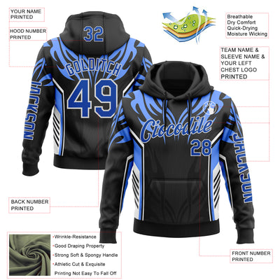 Custom Black Thunder Blue-White 3D Abstract Flame Sports Pullover Sweatshirt Hoodie