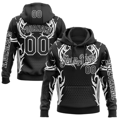 Custom Black White 3D Abstract Flame Sports Pullover Sweatshirt Hoodie