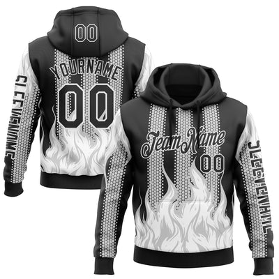 Custom Black White 3D Abstract Flame Sports Pullover Sweatshirt Hoodie