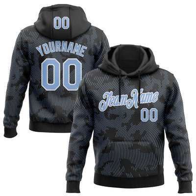 Custom Stitched Black Light Blue-White Curve Lines Sports Pullover Sweatshirt Hoodie