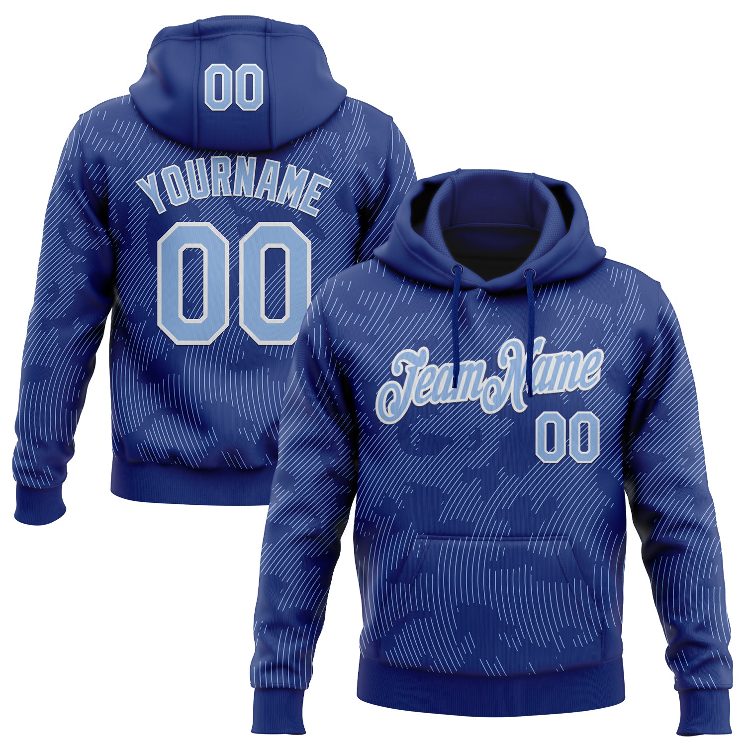 Custom Stitched Royal Light Blue-White Curve Lines Sports Pullover Sweatshirt Hoodie