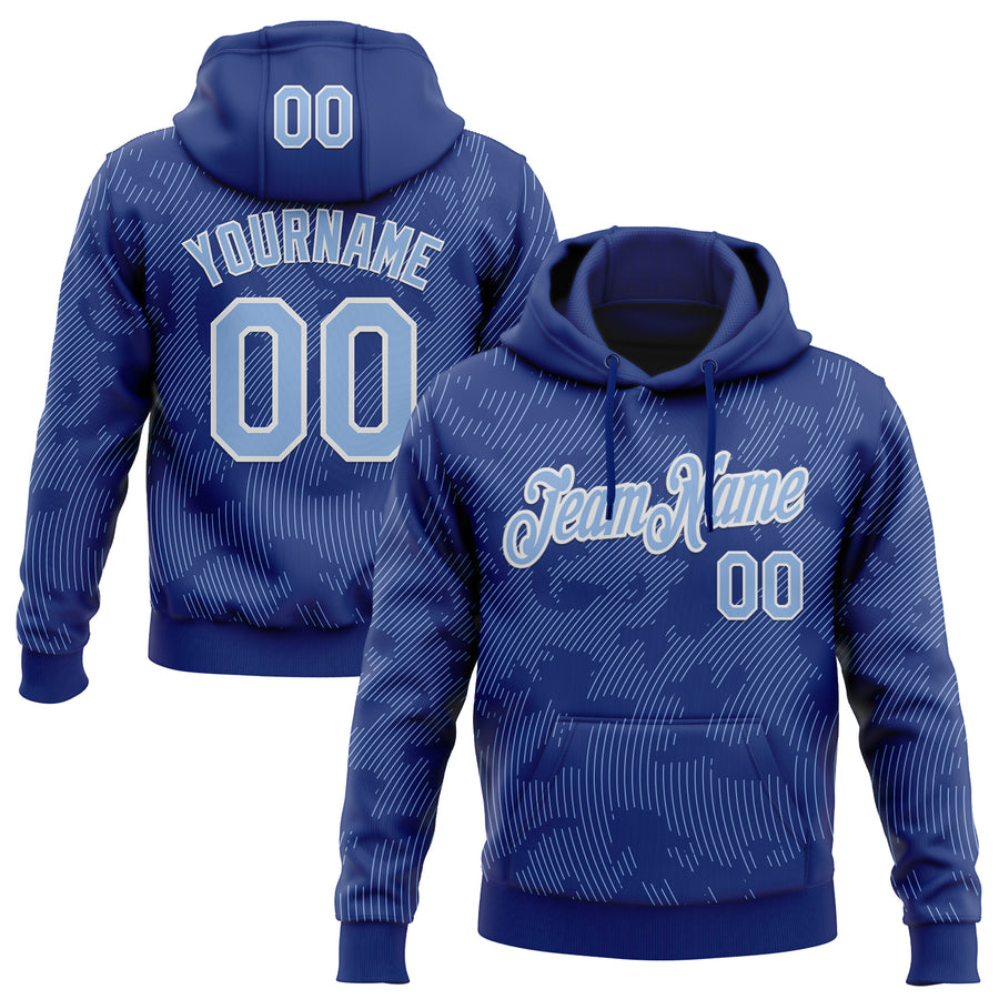 Custom Stitched Royal Light Blue-White Curve Lines Sports Pullover Sweatshirt Hoodie