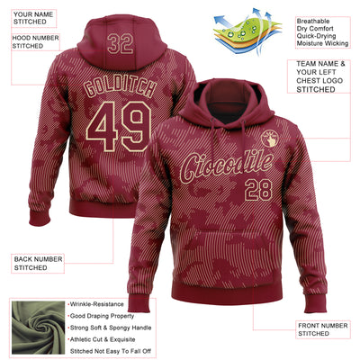 Custom Stitched Crimson Cream Curve Lines Sports Pullover Sweatshirt Hoodie