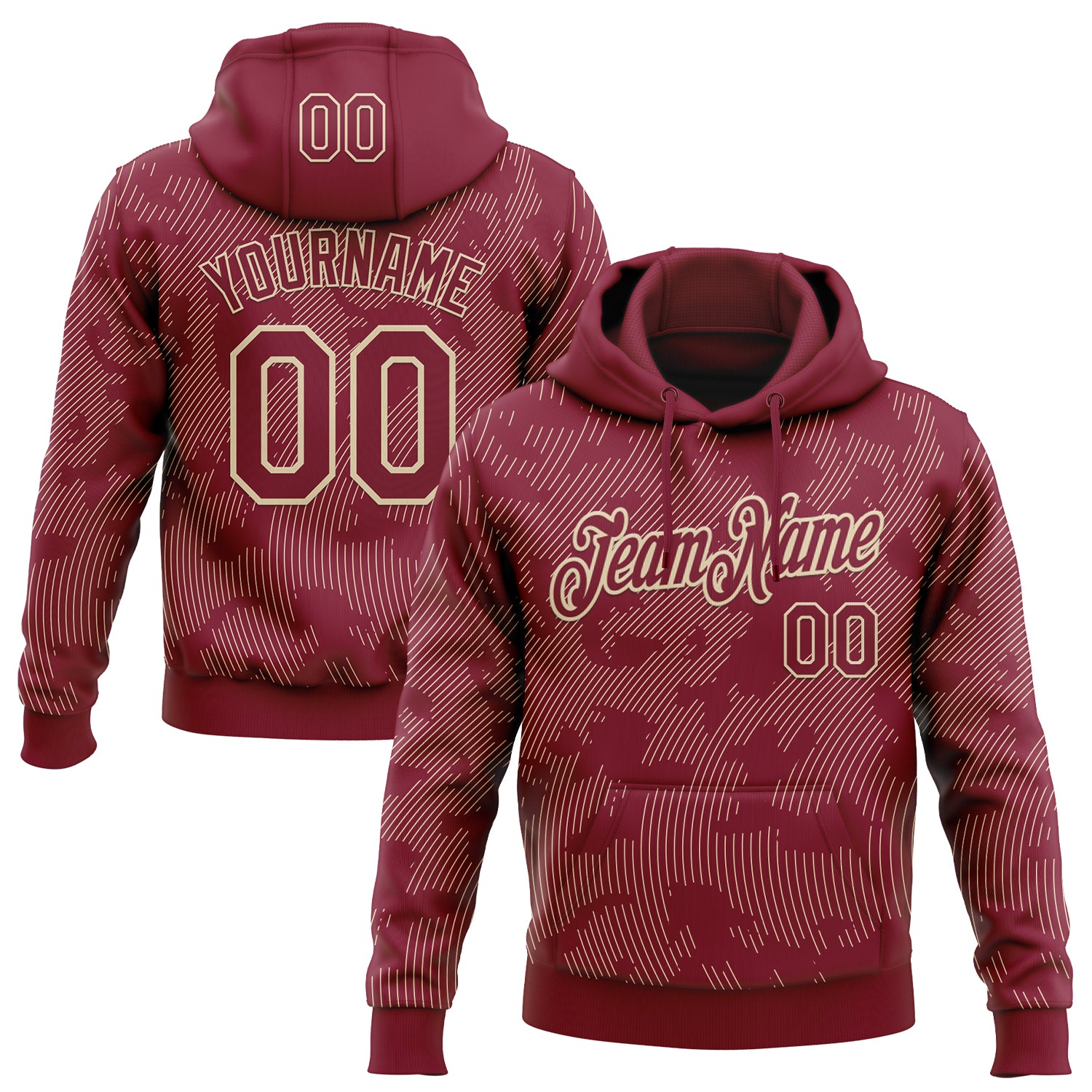 Custom Stitched Crimson Cream Curve Lines Sports Pullover Sweatshirt Hoodie