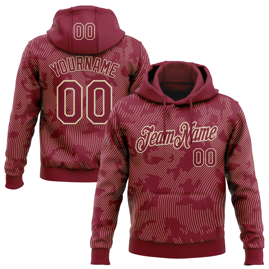 Custom Stitched Crimson Cream Curve Lines Sports Pullover Sweatshirt Hoodie