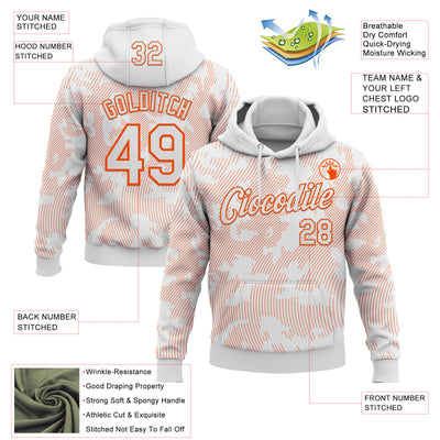 Custom Stitched White Orange Curve Lines Sports Pullover Sweatshirt Hoodie