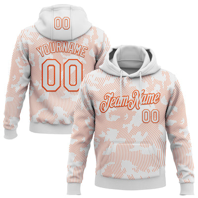 Custom Stitched White Orange Curve Lines Sports Pullover Sweatshirt Hoodie