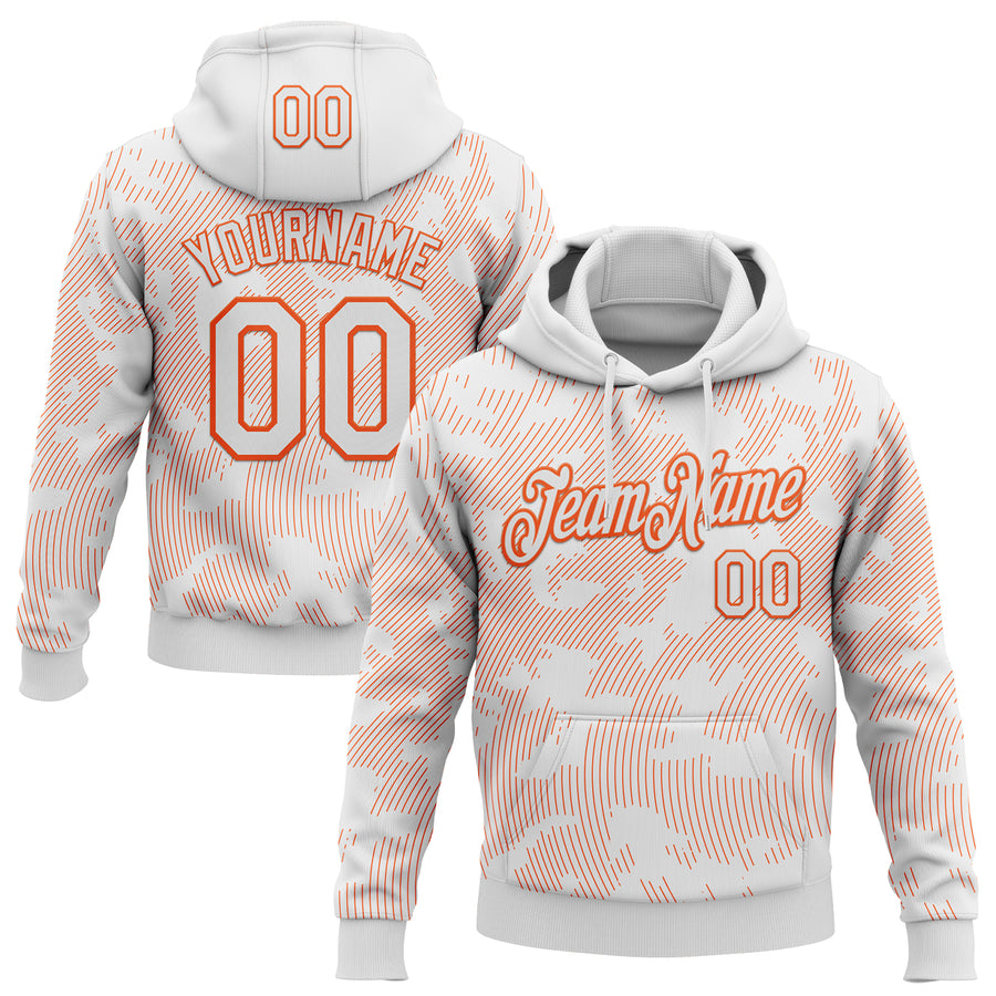 Custom Stitched White Orange Curve Lines Sports Pullover Sweatshirt Hoodie