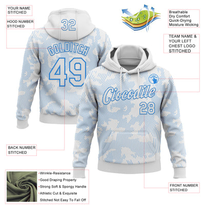 Custom Stitched White Powder Blue Curve Lines Sports Pullover Sweatshirt Hoodie