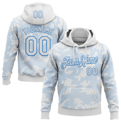 Custom Stitched White Powder Blue Curve Lines Sports Pullover Sweatshirt Hoodie