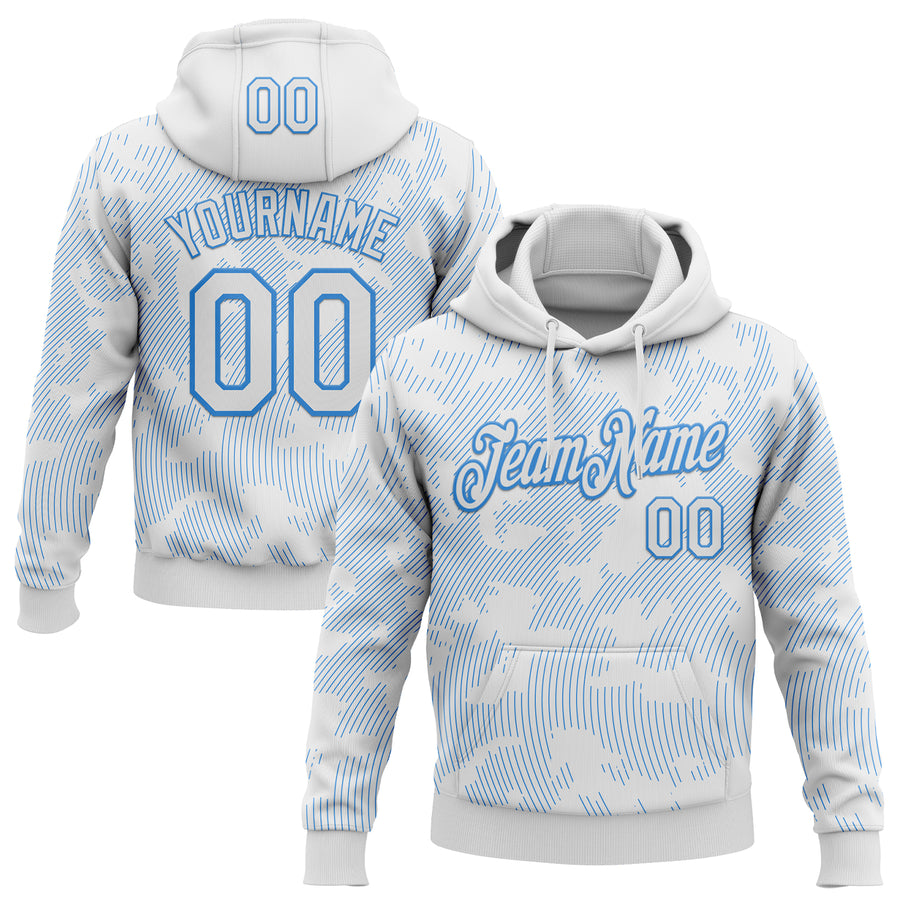 Custom Stitched White Powder Blue Curve Lines Sports Pullover Sweatshirt Hoodie