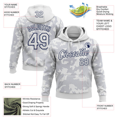 Custom Stitched White Navy Curve Lines Sports Pullover Sweatshirt Hoodie