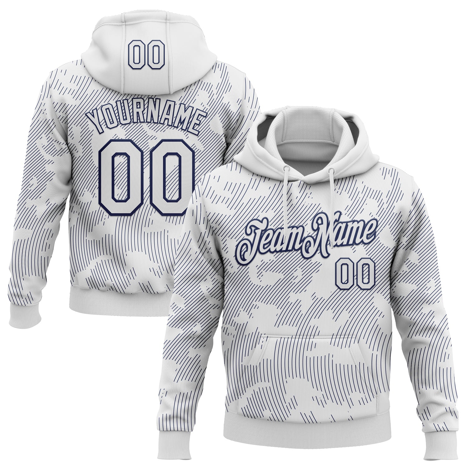 Custom Stitched White Navy Curve Lines Sports Pullover Sweatshirt Hoodie