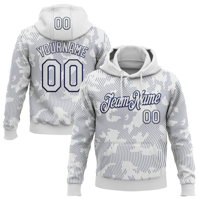 Custom Stitched White Navy Curve Lines Sports Pullover Sweatshirt Hoodie