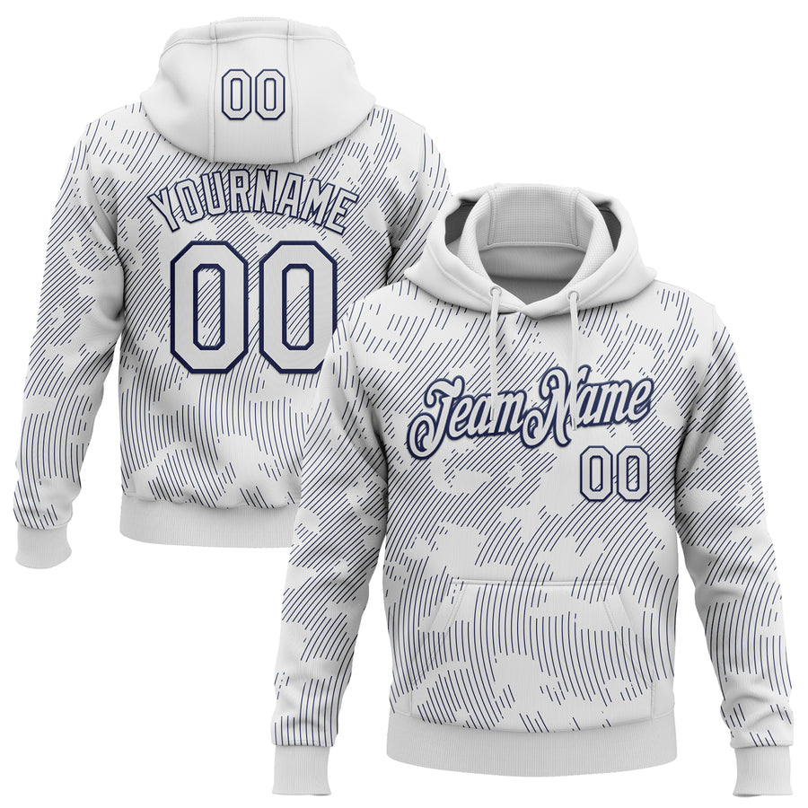 Custom Stitched White Navy Curve Lines Sports Pullover Sweatshirt Hoodie