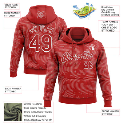 Custom Stitched Red White Curve Lines Sports Pullover Sweatshirt Hoodie