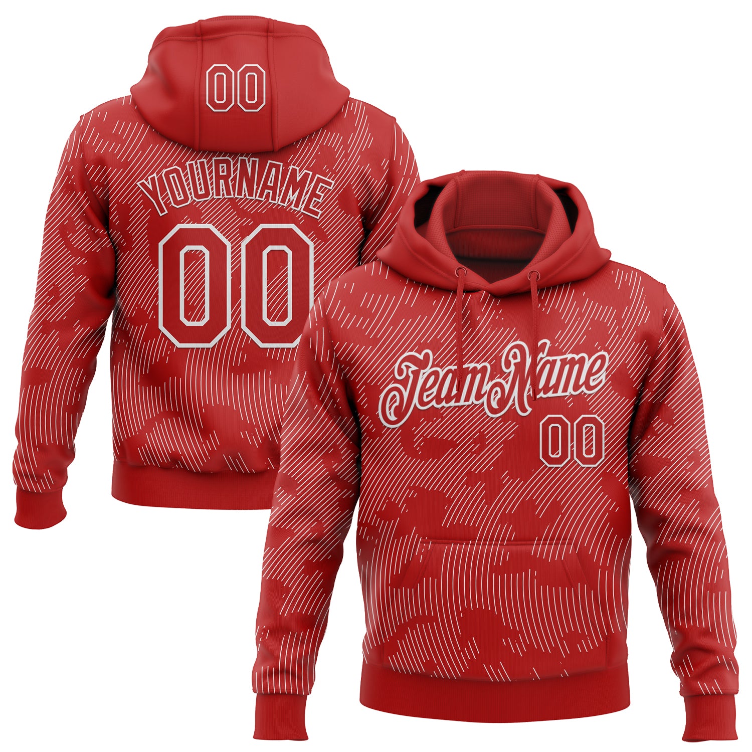 Custom Stitched Red White Curve Lines Sports Pullover Sweatshirt Hoodie