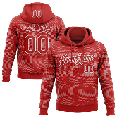 Custom Stitched Red White Curve Lines Sports Pullover Sweatshirt Hoodie
