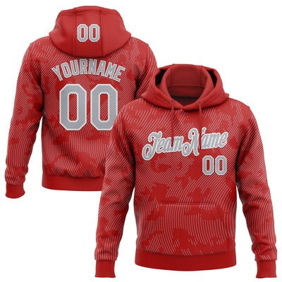 Custom Stitched Red Gray-White Curve Lines Sports Pullover Sweatshirt Hoodie