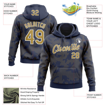 Custom Stitched Navy Old Gold-White Curve Lines Sports Pullover Sweatshirt Hoodie