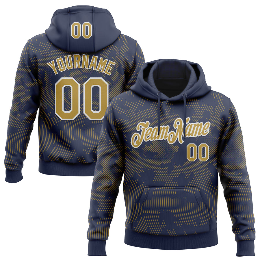 Custom Stitched Navy Old Gold-White Curve Lines Sports Pullover Sweatshirt Hoodie