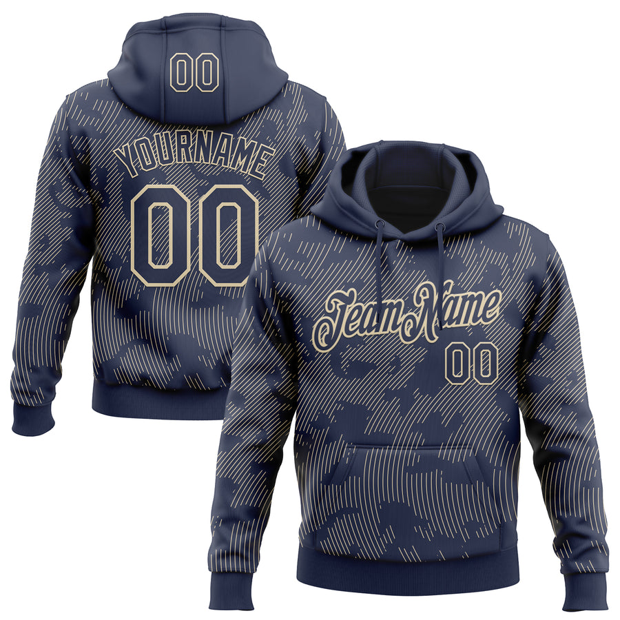 Custom Stitched Navy Cream Curve Lines Sports Pullover Sweatshirt Hoodie
