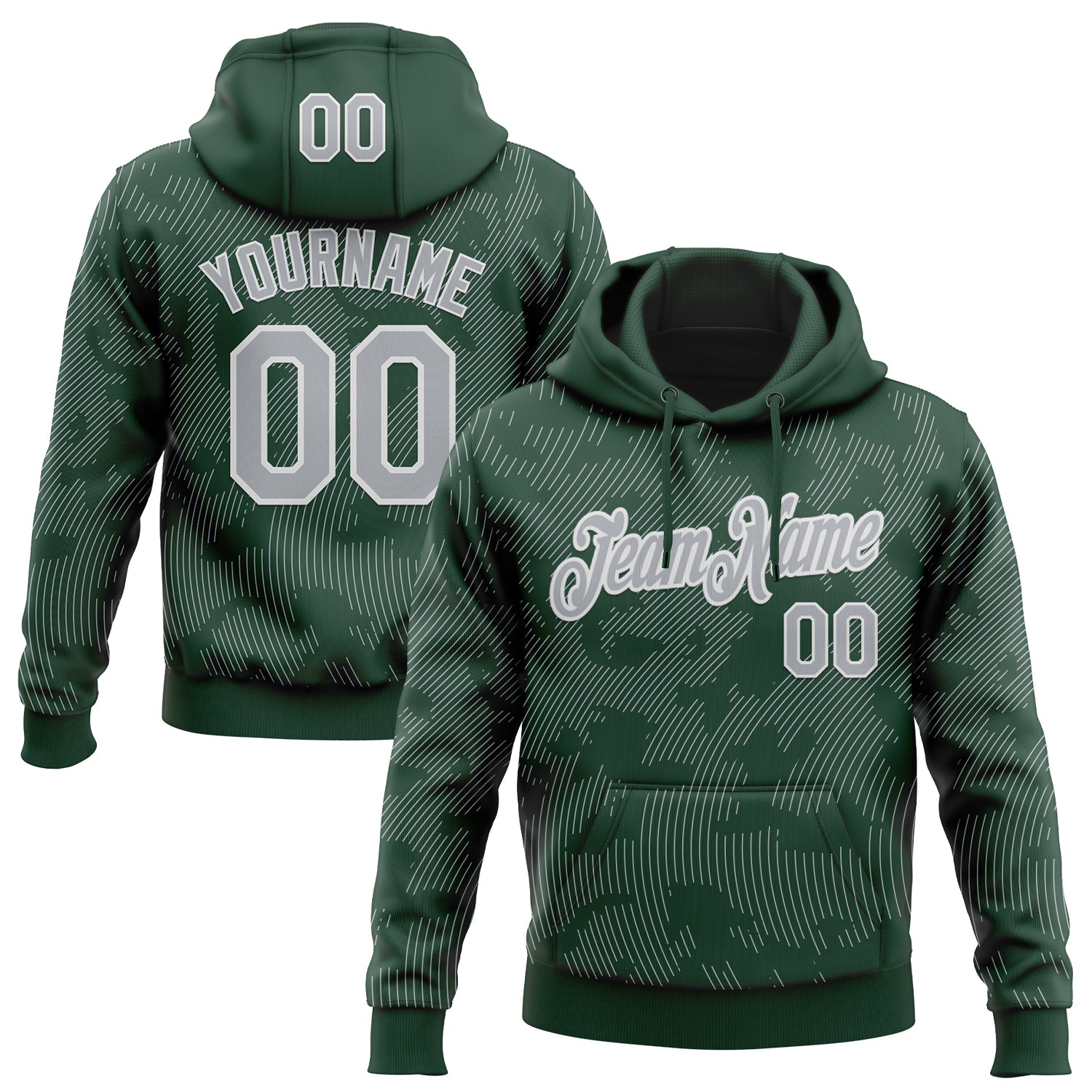 Custom Stitched Green Gray-White Curve Lines Sports Pullover Sweatshirt Hoodie