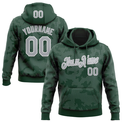 Custom Stitched Green Gray-White Curve Lines Sports Pullover Sweatshirt Hoodie