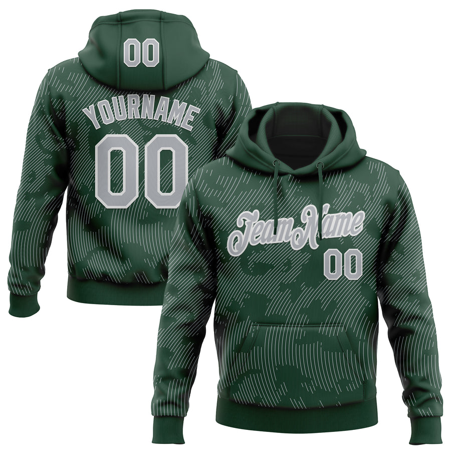 Custom Stitched Green Gray-White Curve Lines Sports Pullover Sweatshirt Hoodie