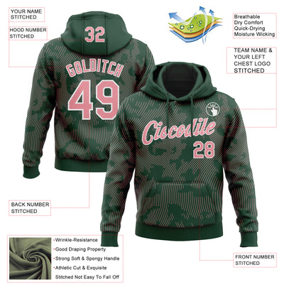 Custom Stitched Green Medium Pink-White Curve Lines Sports Pullover Sweatshirt Hoodie