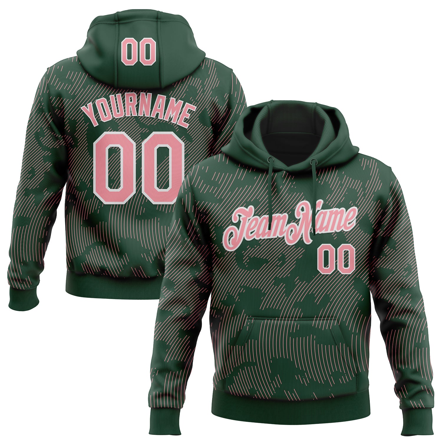 Custom Stitched Green Medium Pink-White Curve Lines Sports Pullover Sweatshirt Hoodie