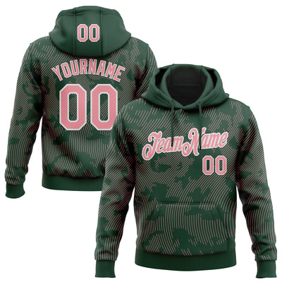 Custom Stitched Green Medium Pink-White Curve Lines Sports Pullover Sweatshirt Hoodie