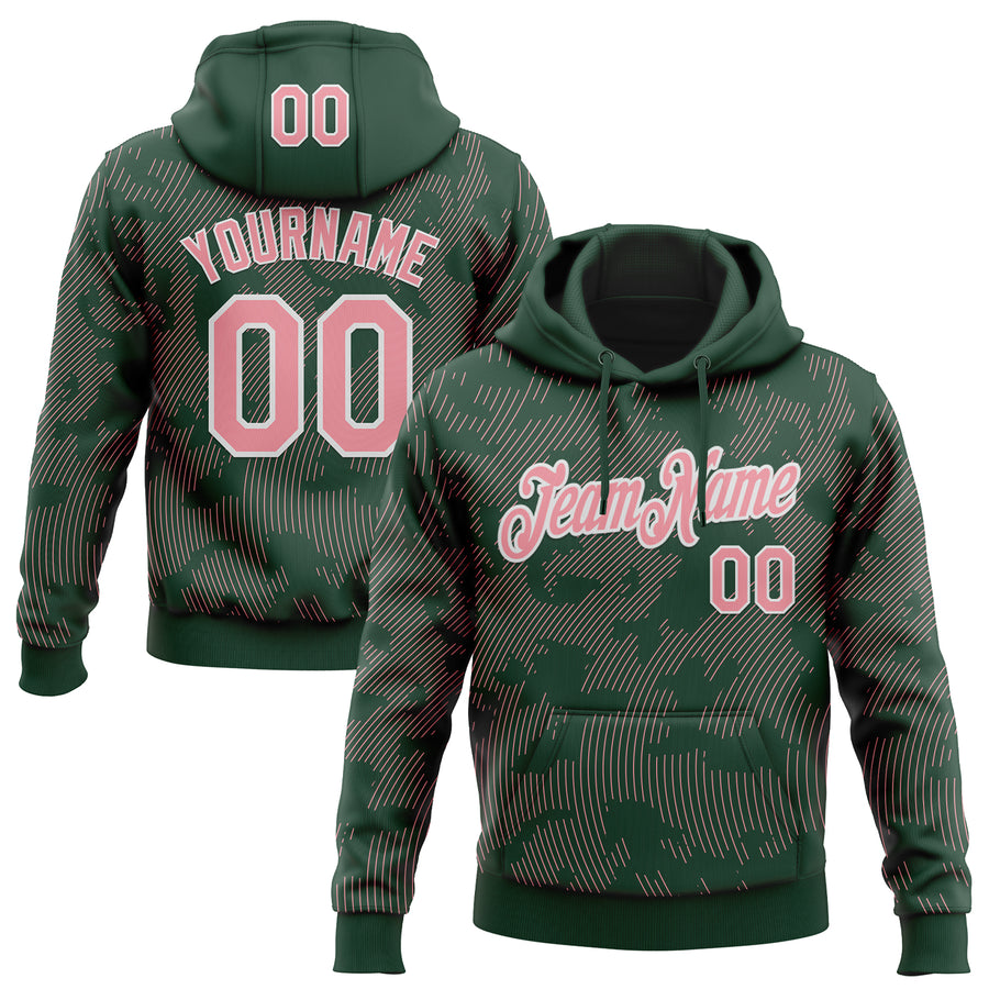 Custom Stitched Green Medium Pink-White Curve Lines Sports Pullover Sweatshirt Hoodie